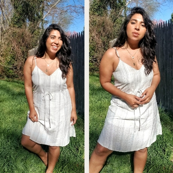 IVORY WHITE BLUE CREAM CAMI DRESS - Picture 7 of 9